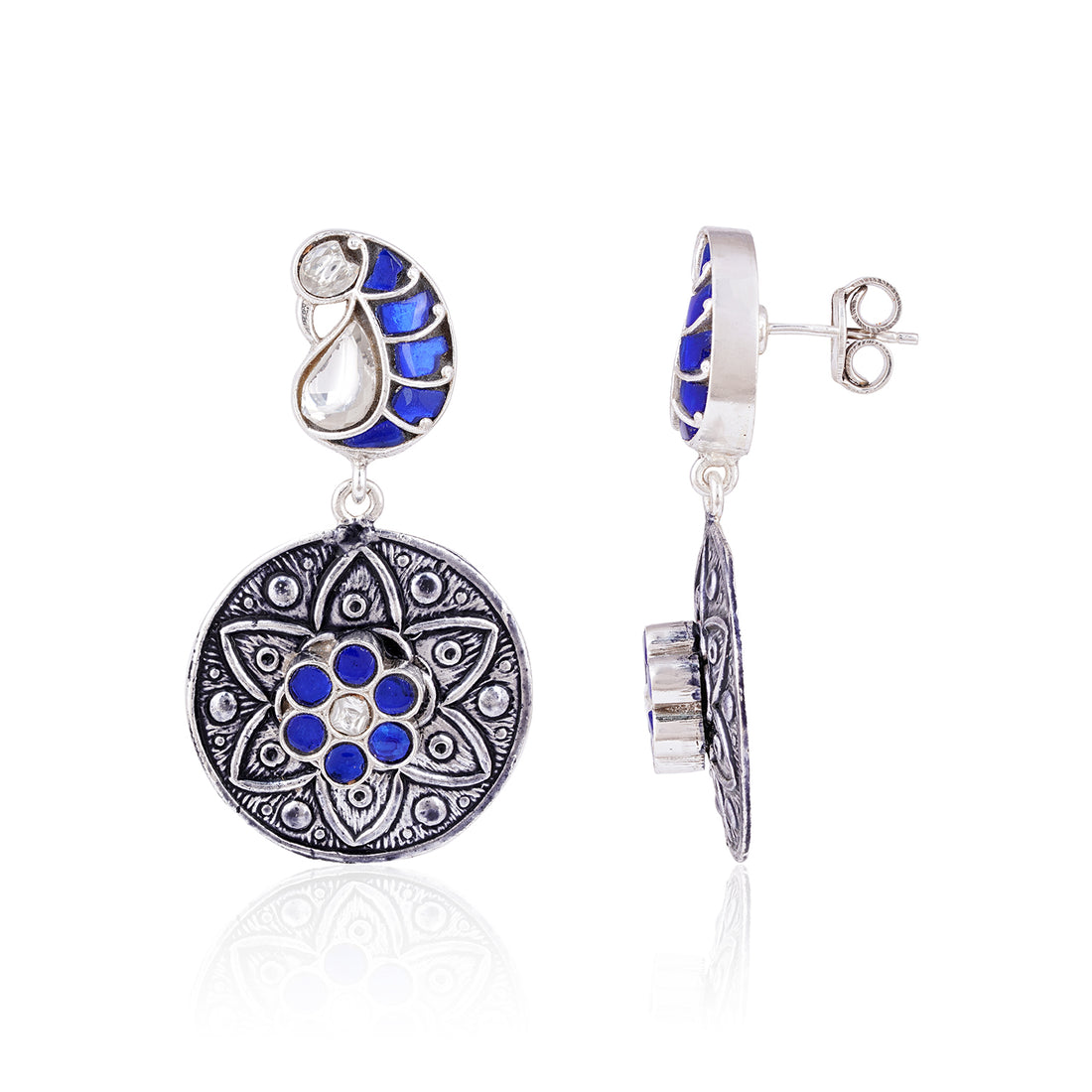 925 Sterling Silver Blue Enamel  Earrings for Women