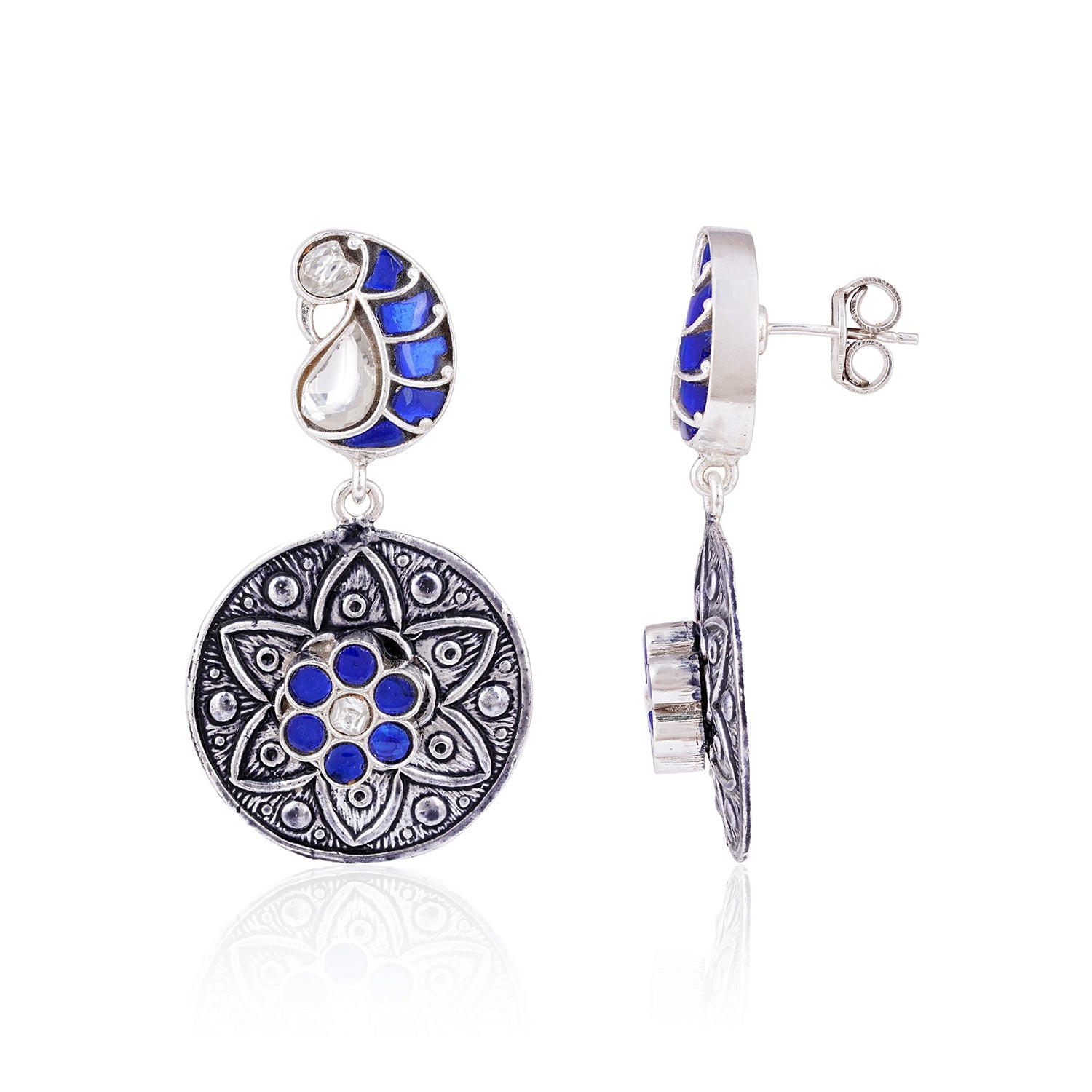 925 Sterling Silver Blue Enamel  Earrings for Women