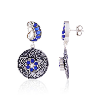 925 Sterling Silver Blue Enamel  Earrings for Women