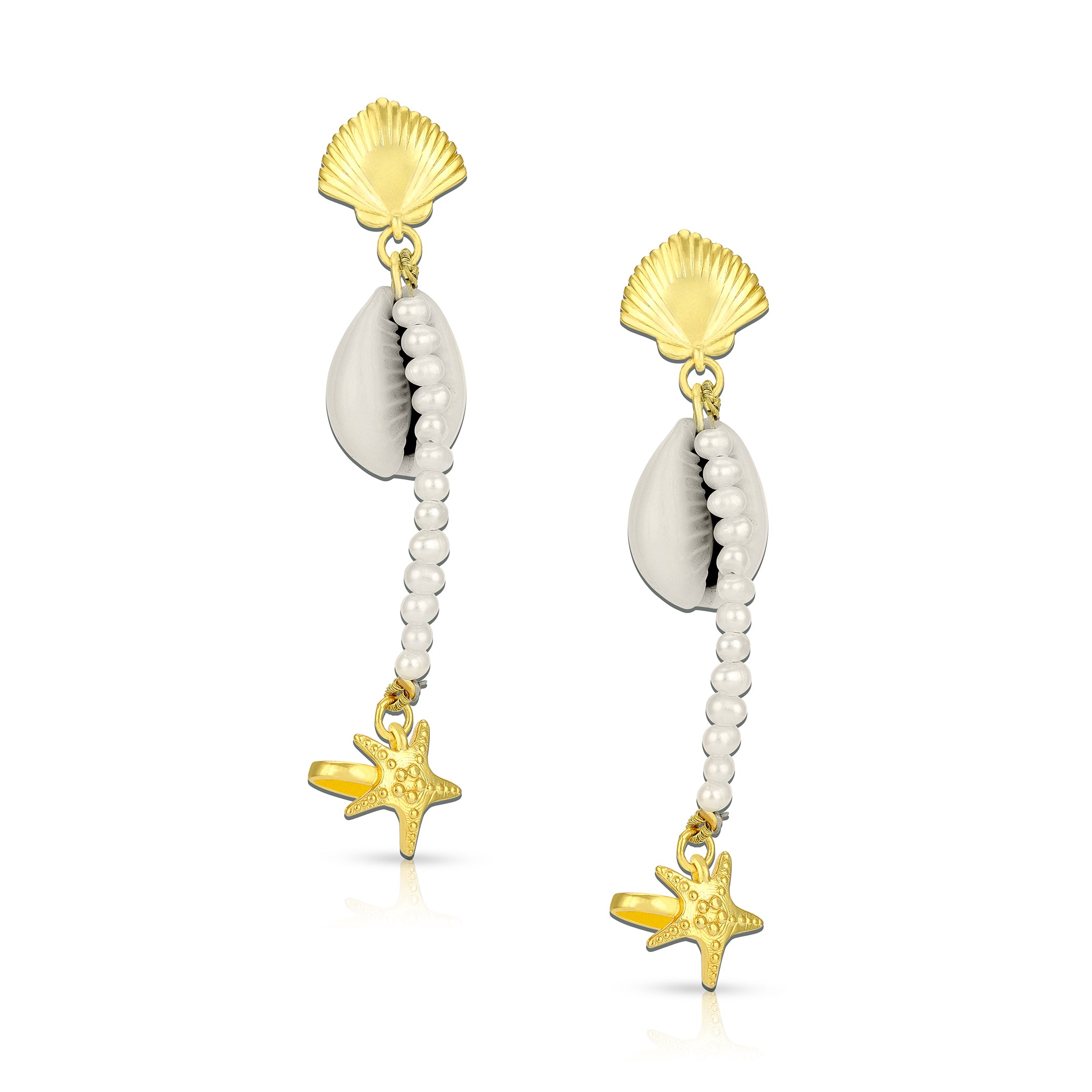 925 Sterling Silver Cowrie Shell Pearl Earrings for Women