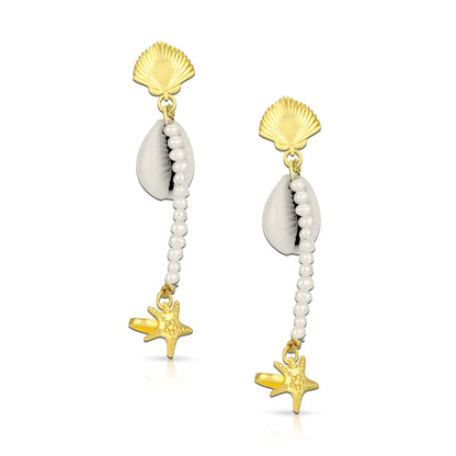 925 Sterling Silver Cowrie Shell Pearl Earrings for Women