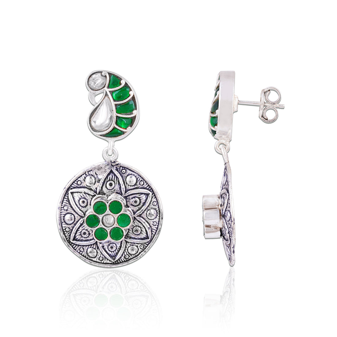 925 Sterling Silver Ethnic Oxidized Green Earrings for Women