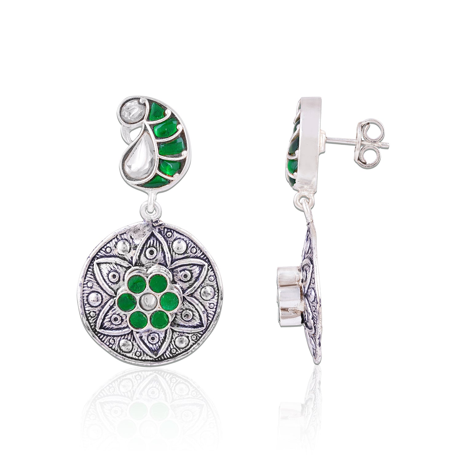 925 Sterling Silver Ethnic Oxidized Green Earrings for Women
