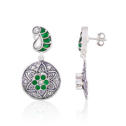 925 Sterling Silver Ethnic Oxidized Green Earrings for Women