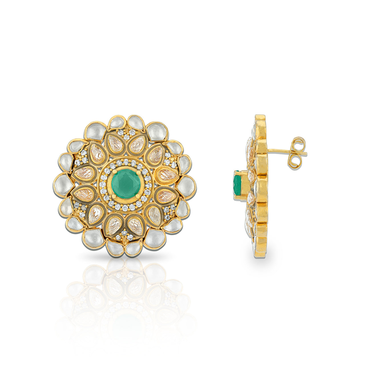 925 Sterling Silver Floral Green Pearl Earrings for Women