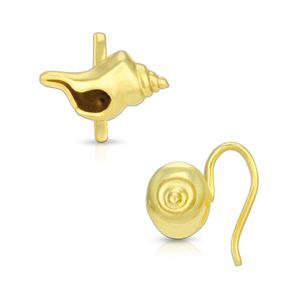 925 Sterling Silver Golden Nautical Shell Earrings for Women