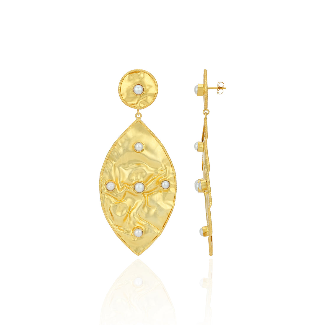 925 Sterling Silver Pearl Touched Golden Leaf  Earrings for women