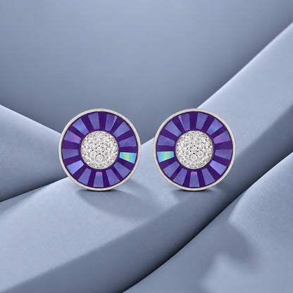 925 Sterling Silver Purple Shine Wheel Rhodium Plated Earrings