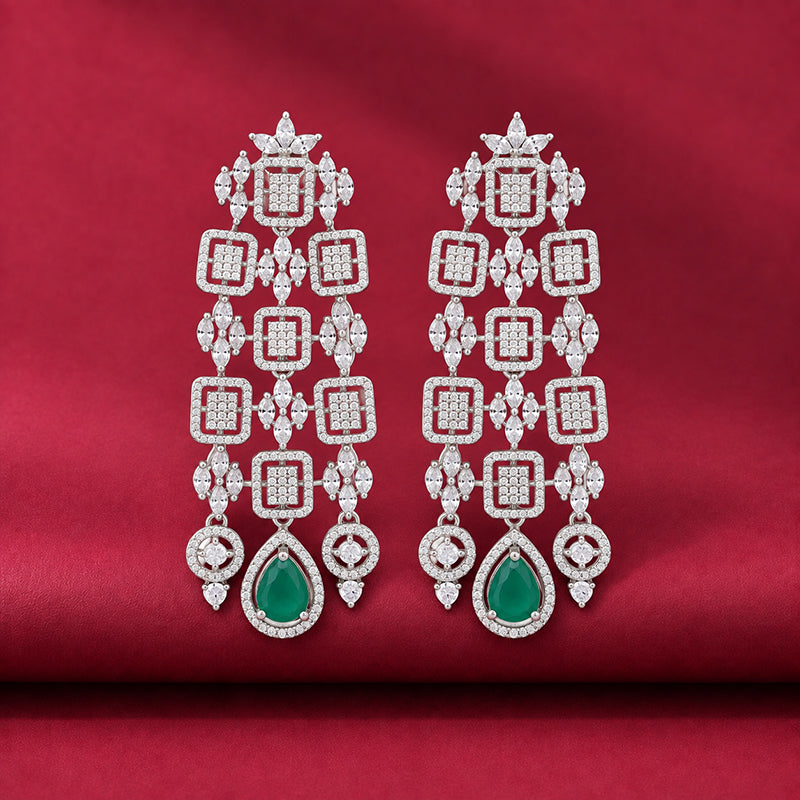 925 Sterling Silver Emerald Green Cascading Earring