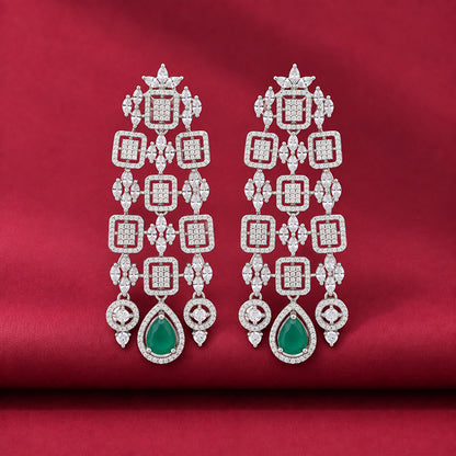 925 Sterling Silver Emerald Green Cascading Earring
