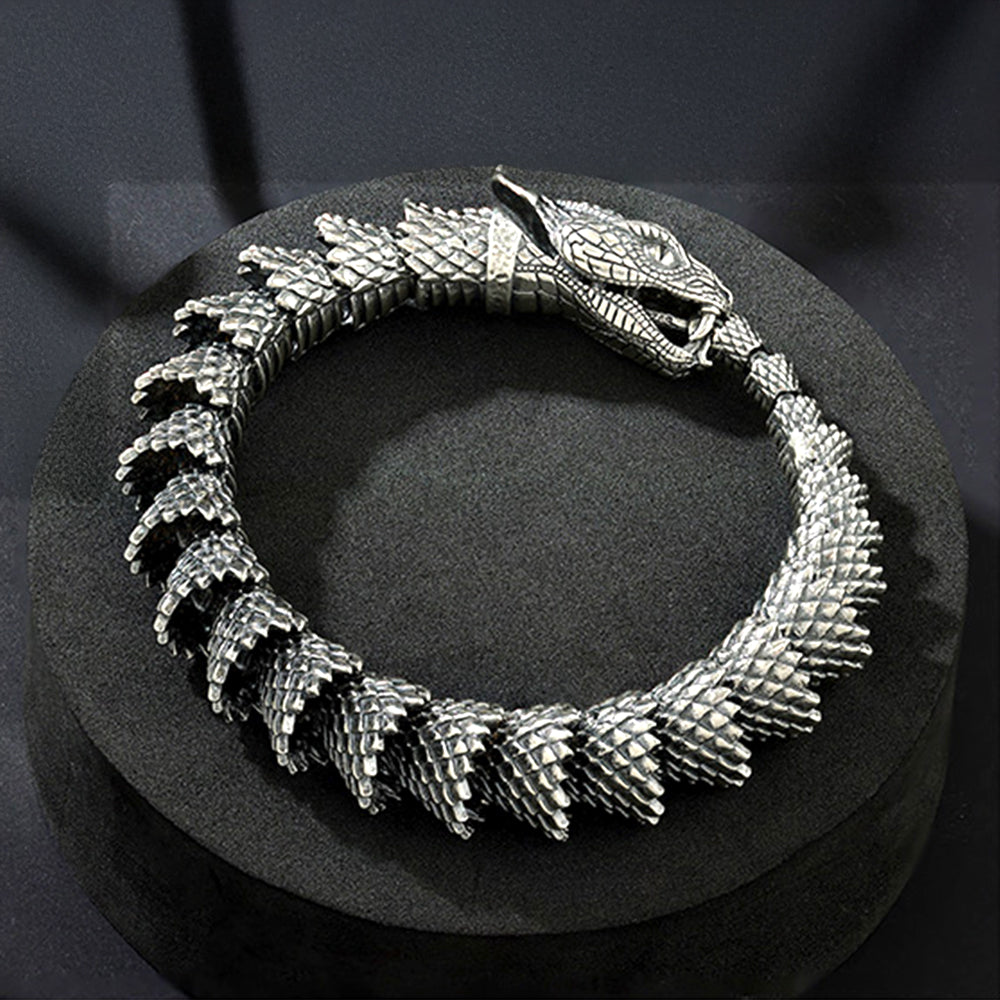 925 Sterling Silver Intricate Serpentine Textured Snake Motif Bracelet for Men

