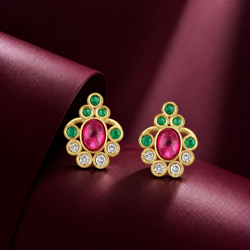 925 Sterling Silver Ancestral Ruby-Emerald Glow Earring for Women