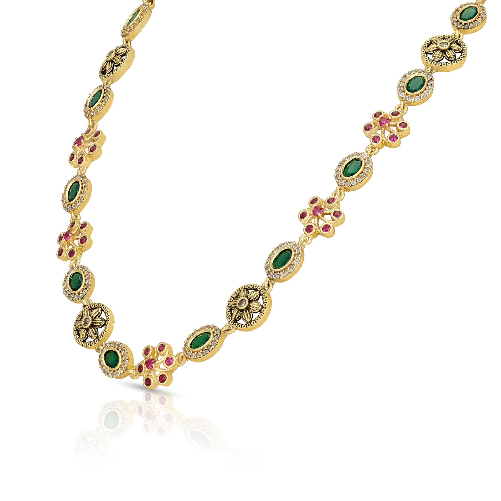 925 Sterling Silver Ancestral Ruby Emerald Sunburst Necklace for Women