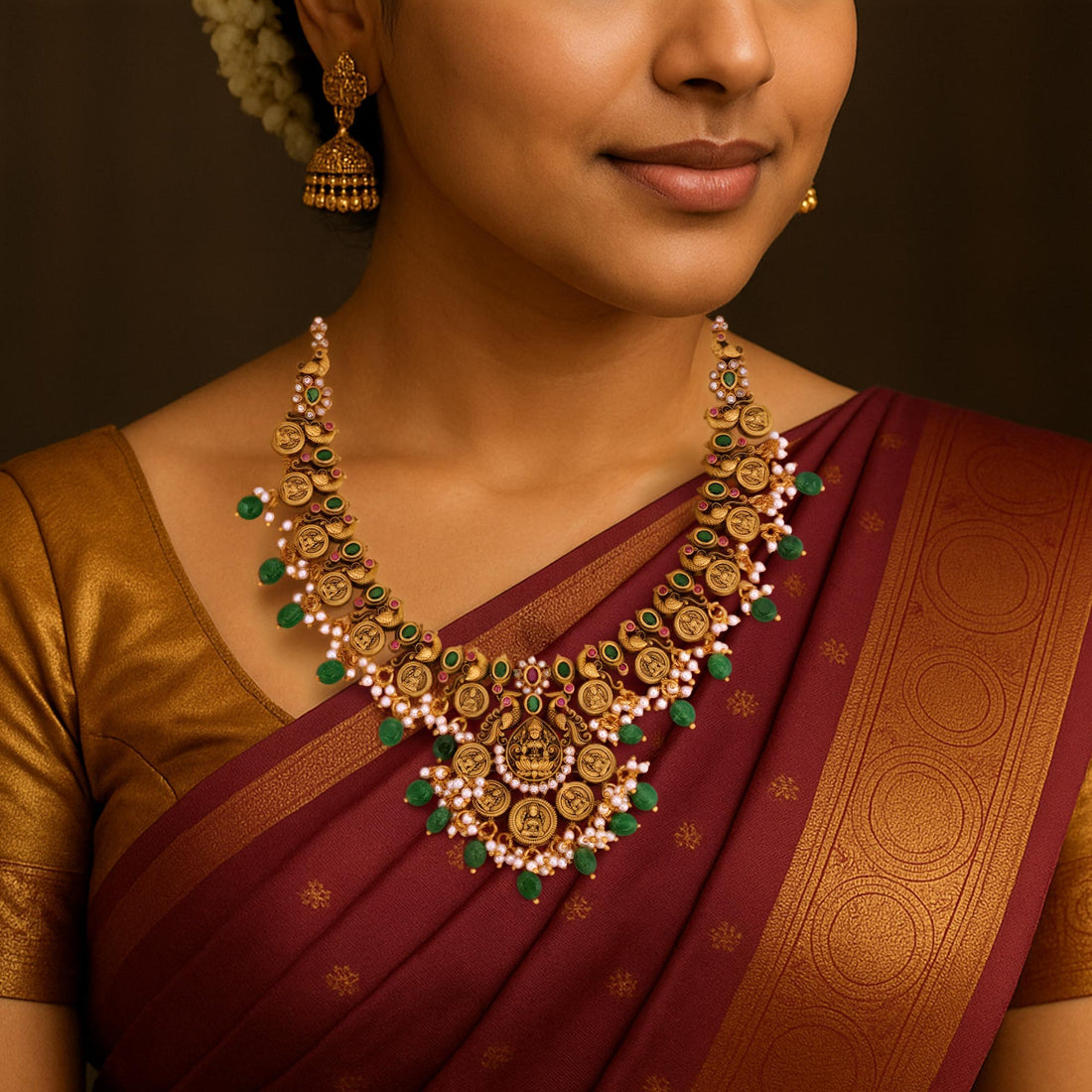 925 Sterling Silver Antique Lakshmi Coin Kundan Necklace for women
