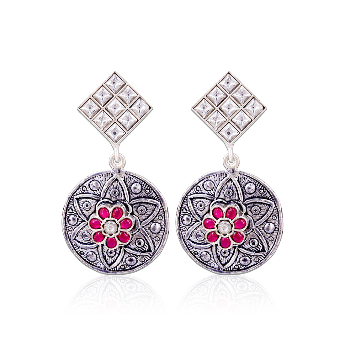 925 Sterling Silver Antique Red Polki Earrings for Women