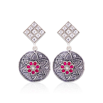 925 Sterling Silver Antique Red Polki Earrings for Women