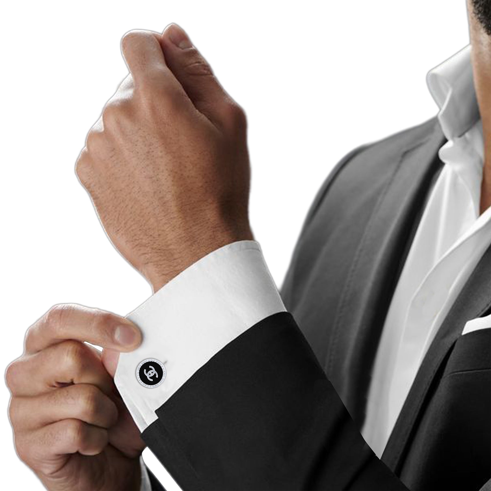 925 Sterling Silver Black Onyx Signature CC Coat pin for Men