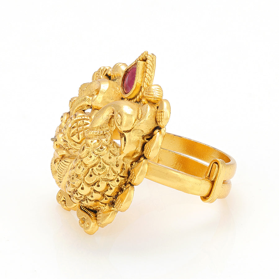 925 Sterling Silver Carved Peacocks Grandeur Teardrop Ruby Ring For Women