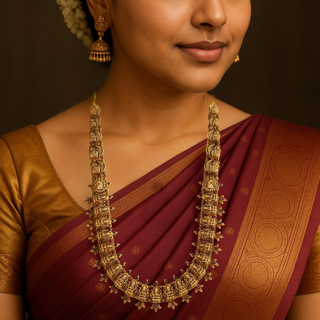 925 Sterling Silver Celestial Lakshmi Peacock Fusion Gold Plated Haram