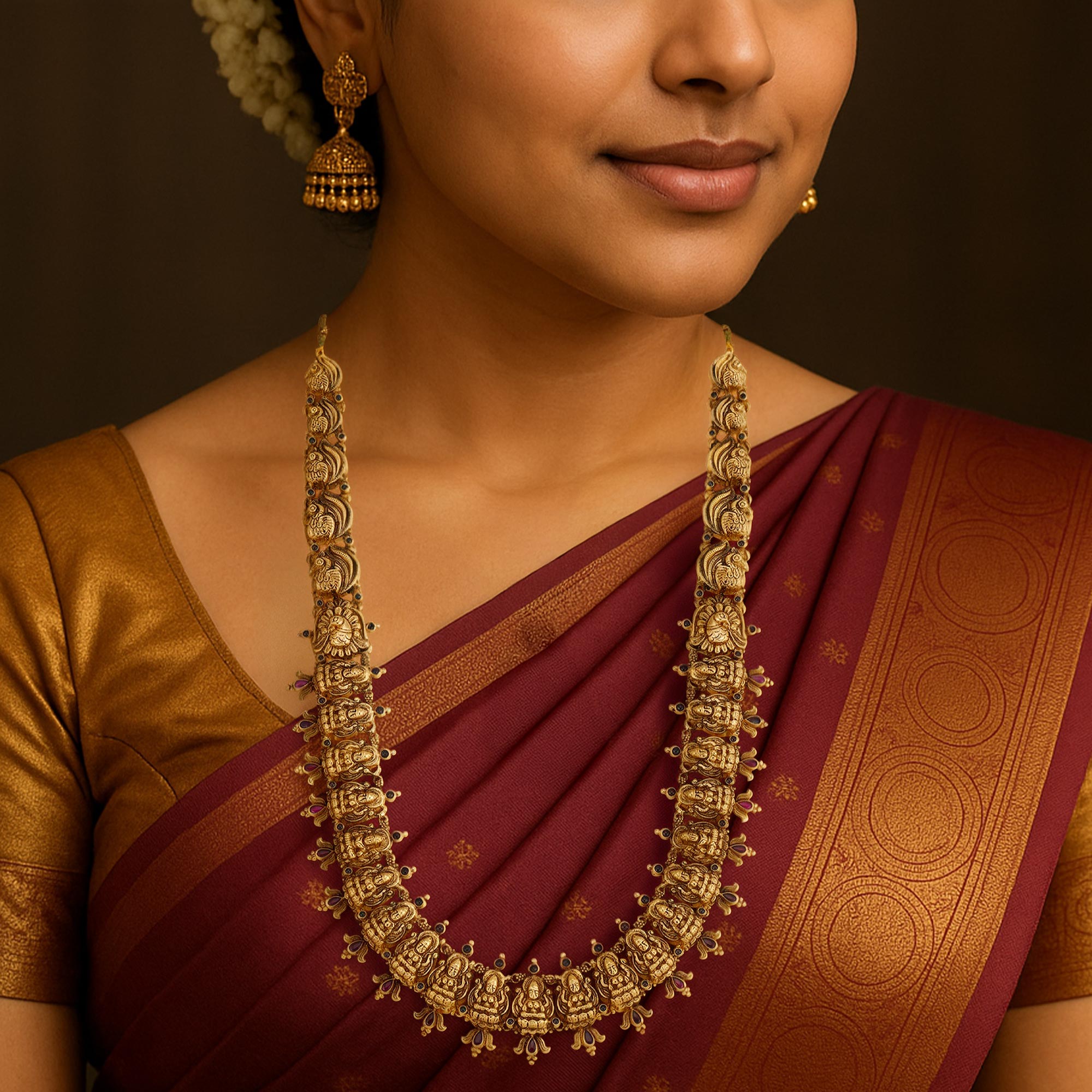 925 Sterling Silver Celestial Lakshmi Peacock Fusion Gold Plated Haram