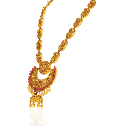 925 Sterling Silver Chandbali Exquisite Peacock Centre Gold Drop Haram for Women