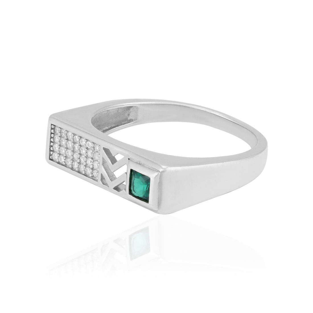 925 Sterling Silver Chevron Radiance Emerald Rhodium Plated Ring for Men