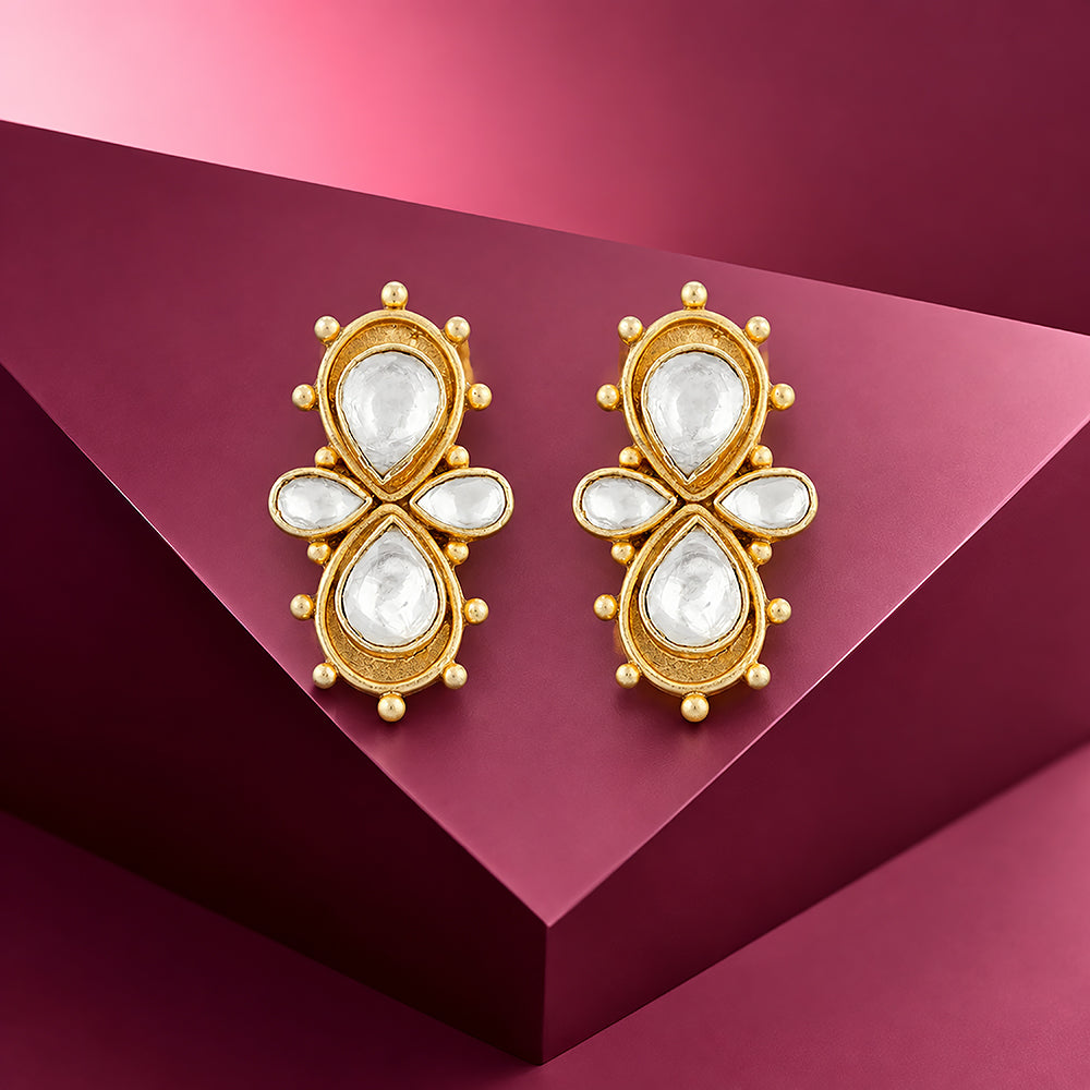 925 Sterling Silver Classic Elongated Vertical Kundan Earrings for Women