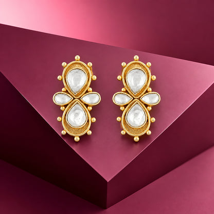 925 Sterling Silver Classic Elongated Vertical Kundan Earrings for Women