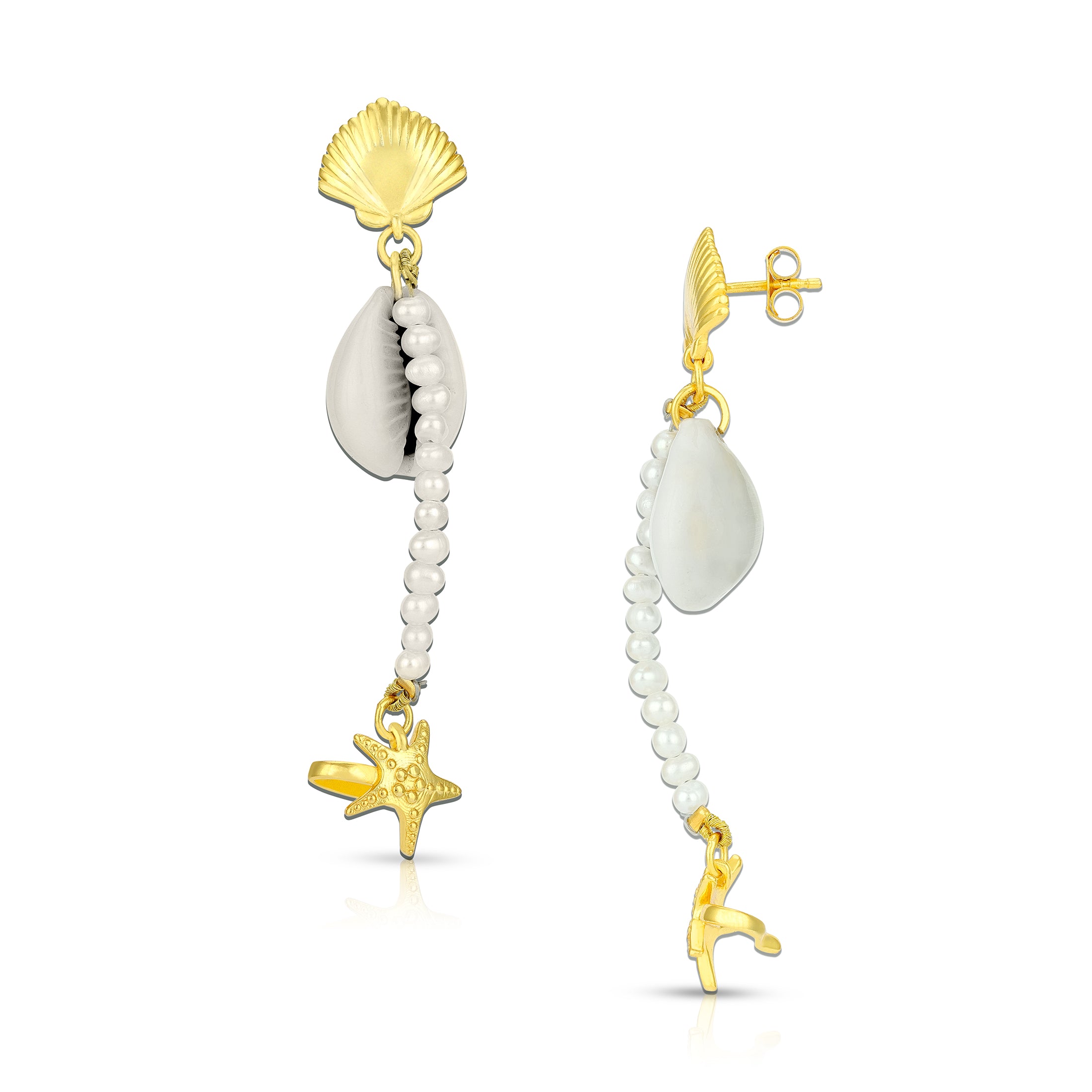 925 Sterling Silver Cowrie Shell Pearl Earrings for Women