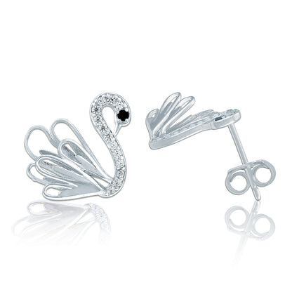 925 Sterling Silver Crystal-Encrusted Swan Motif Stud Earring for Women