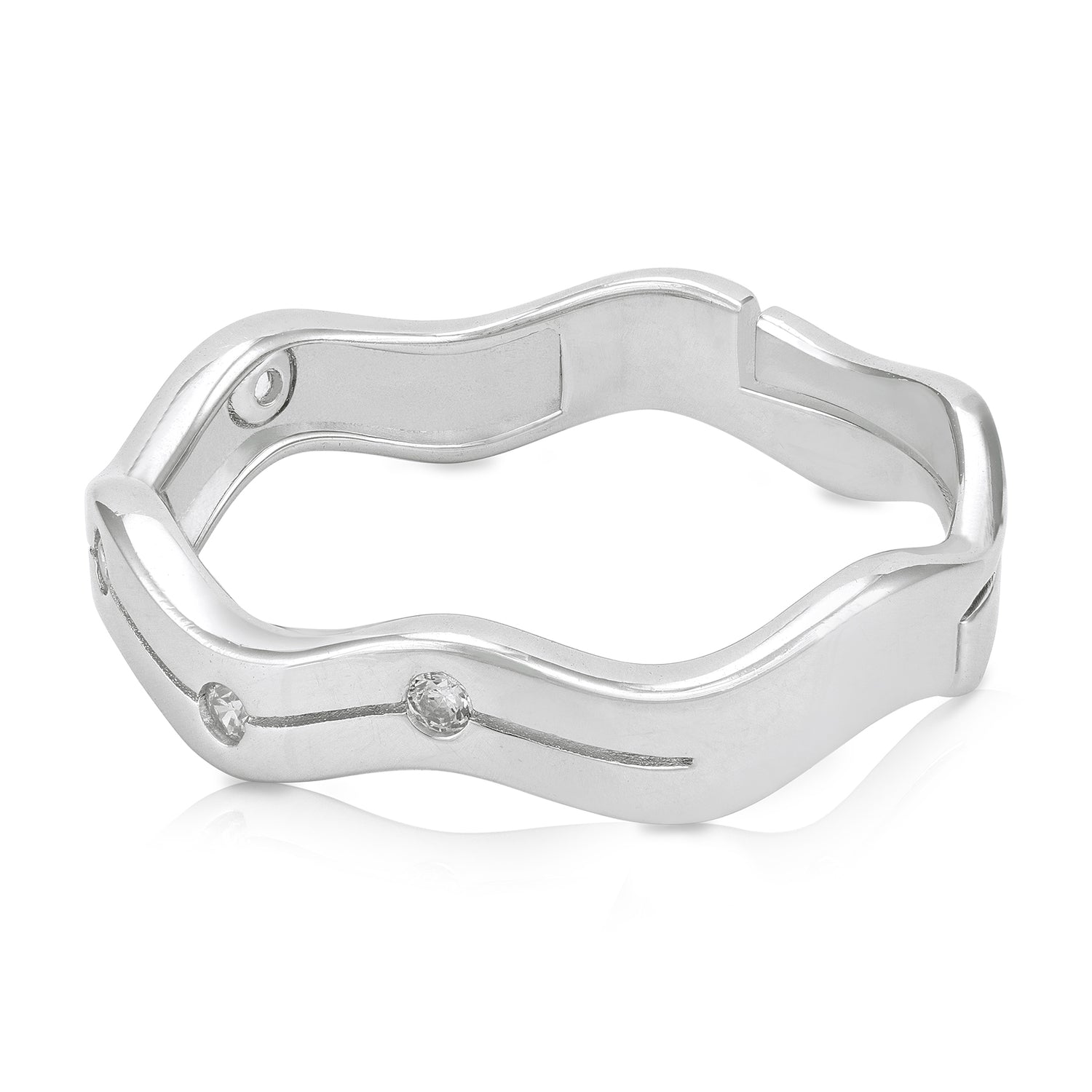 925 Sterling Silver Curved Chevron-Edge Ring for Women