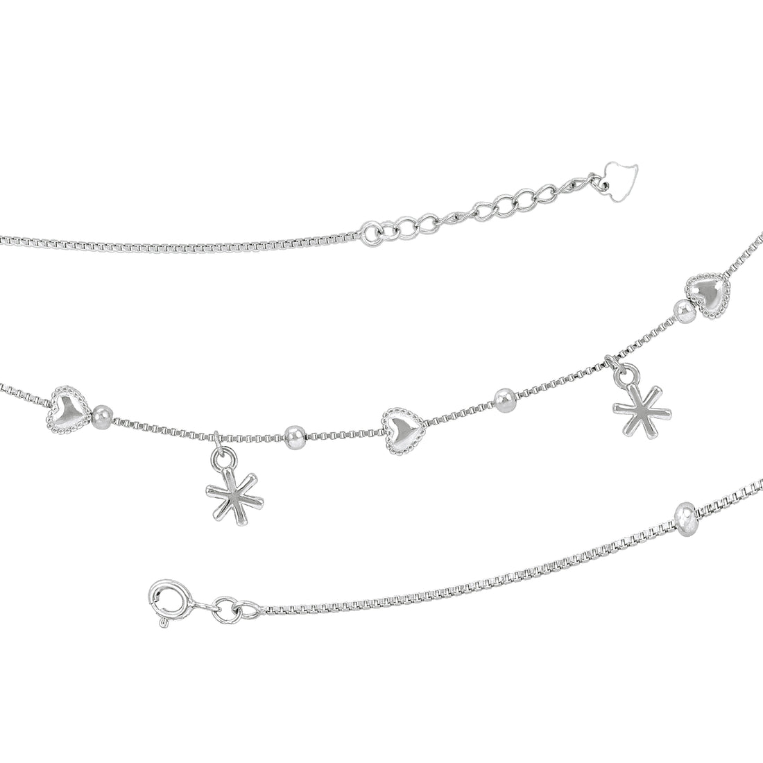 925 Sterling Silver Delicate Beads with Hanging Star Anklet for Women