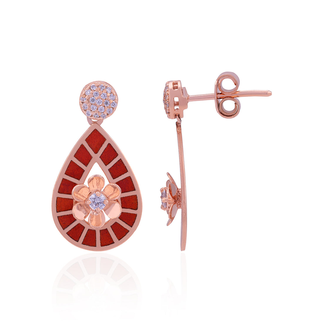925 Sterling Silver Delicate Floral Teardrop Earrings For Women
