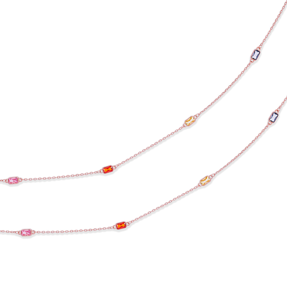 925 Sterling Silver Delicate Rose Gold Multicolor Stones Chain Anklets for Women