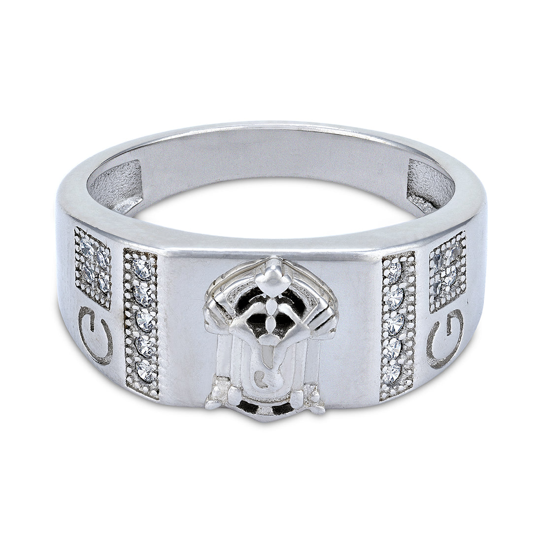 925 Sterling Silver Devotional Perumal Panel with Side Stone Ring for Men