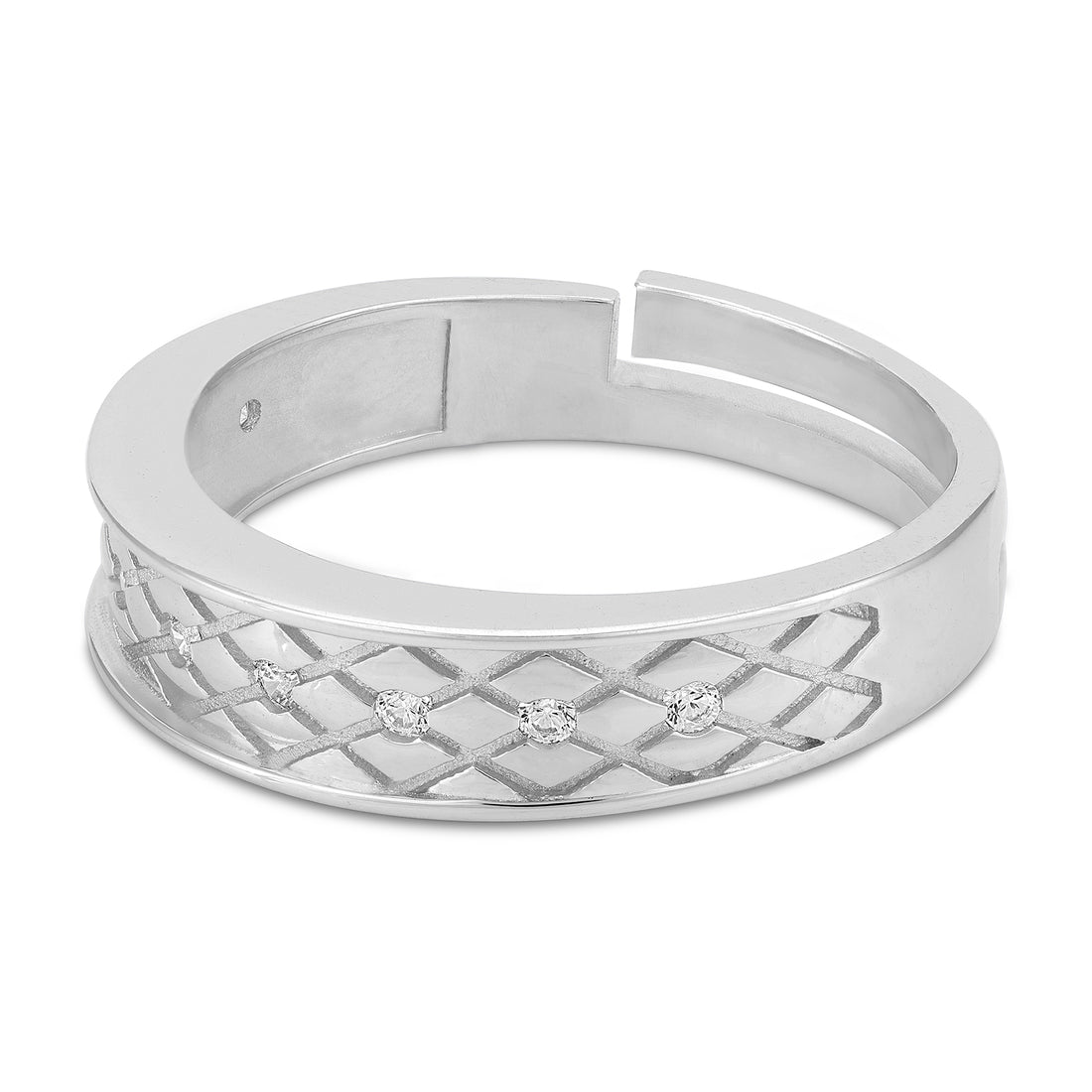 925 Sterling Silver Diamond-Pattern Engraved Band Ring for Women