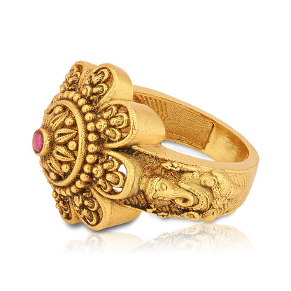 925 Sterling Silver Distinctive Golden Corolla Ruby Centre Ring For Women