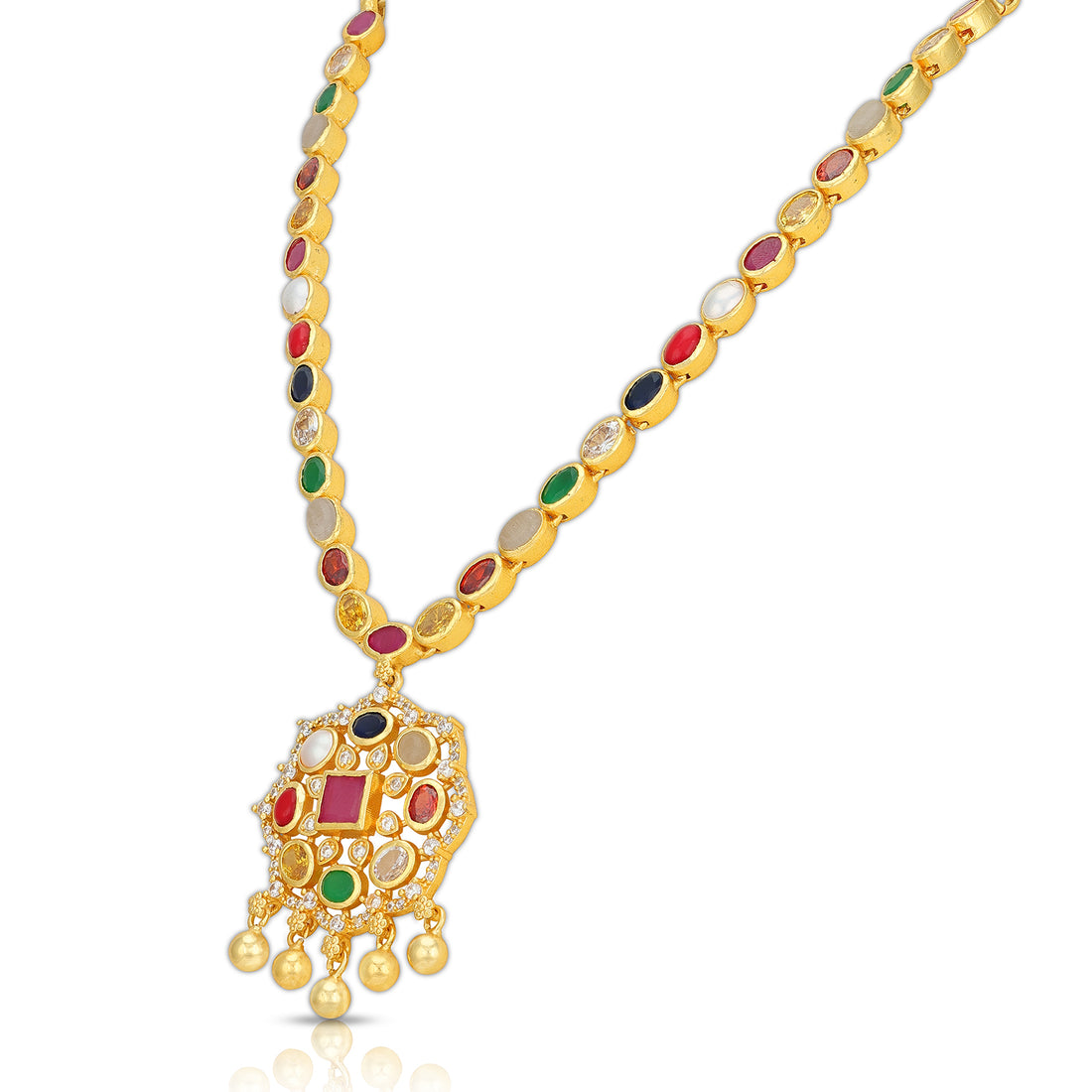 925 Sterling Silver Divine Navaratna Temple Necklace for Women