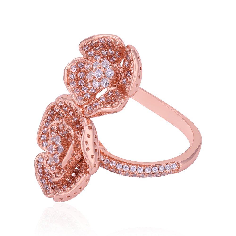 925 Sterling Silver Dual Rose Glittering Grace Ring For Women
