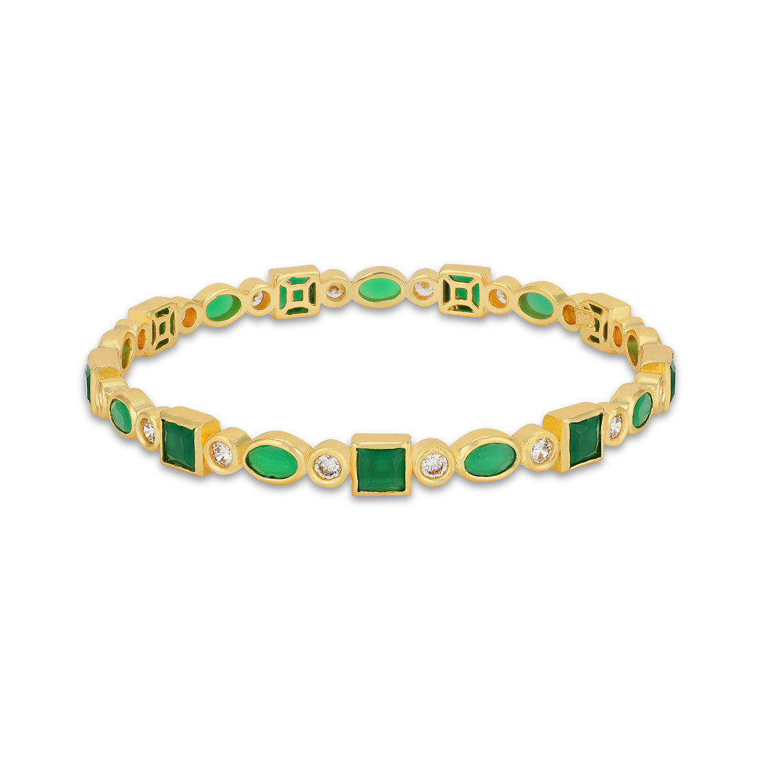 925 Sterling Silver Dual Shape Emerald Bangle for Women