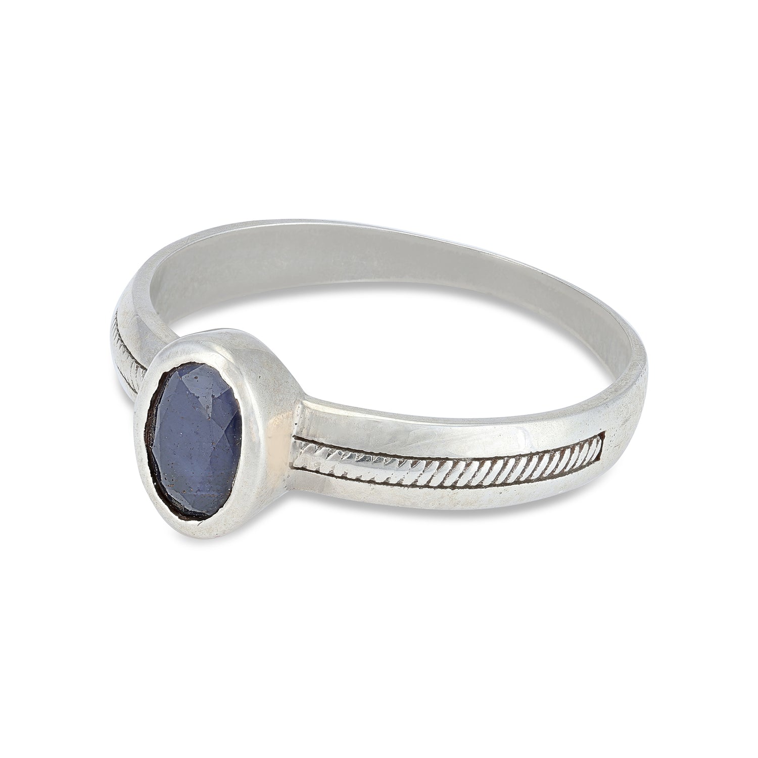 925 Sterling Silver Elegant Blue Sapphire Gemstone Subtle Rope-Inspired Band Design Ring for Men