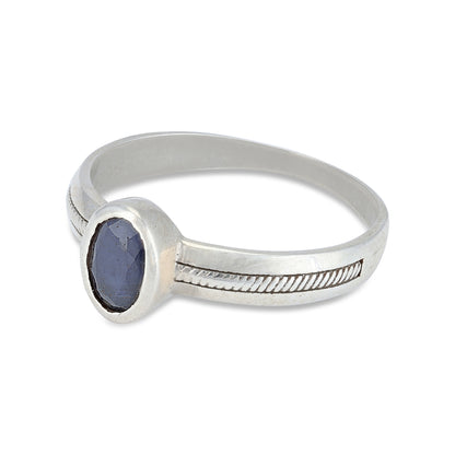 925 Sterling Silver Elegant Blue Sapphire Gemstone Subtle Rope-Inspired Band Design Ring for Men