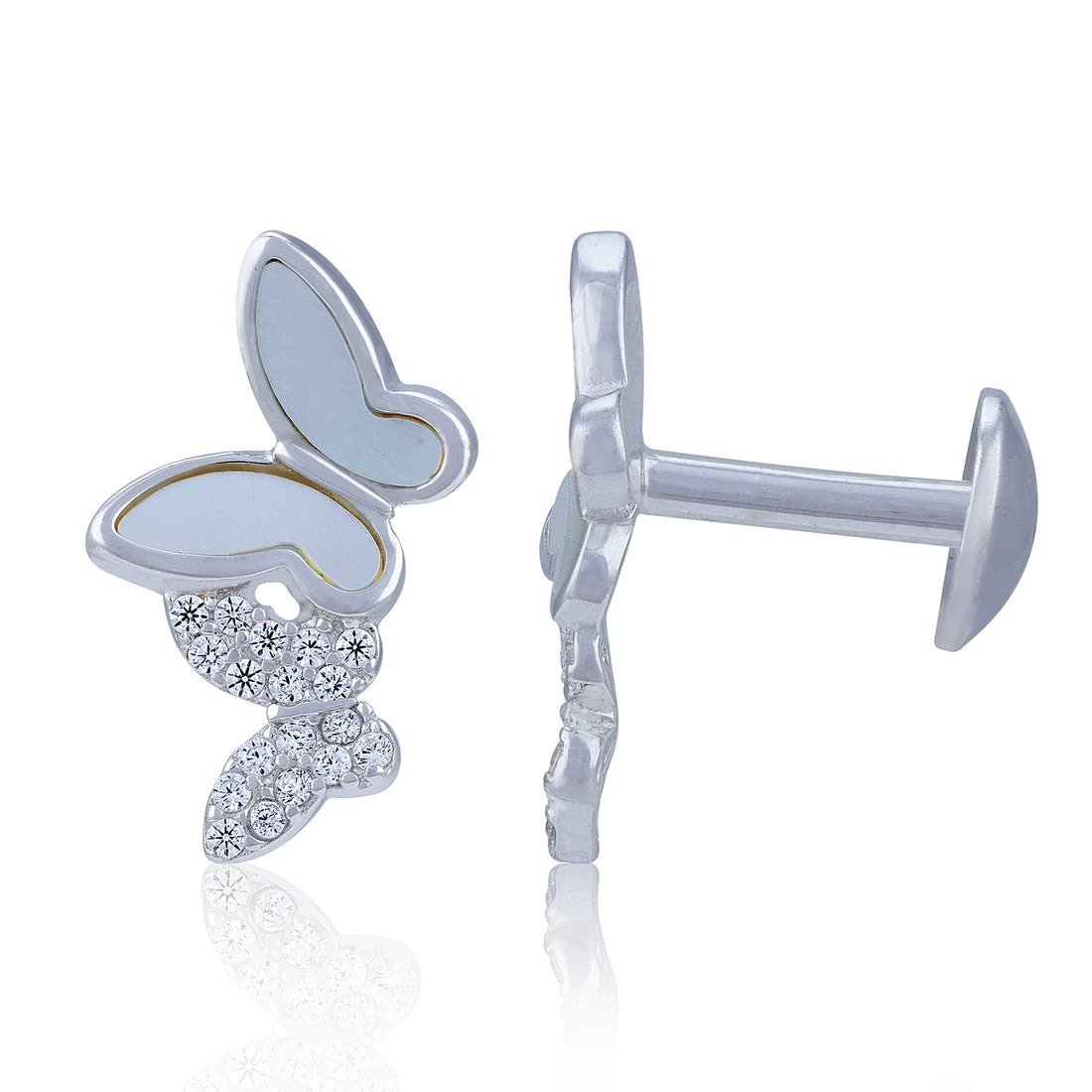 925 Sterling Silver Elegant Butterfly Stud with Crystal Accents Earring for Women