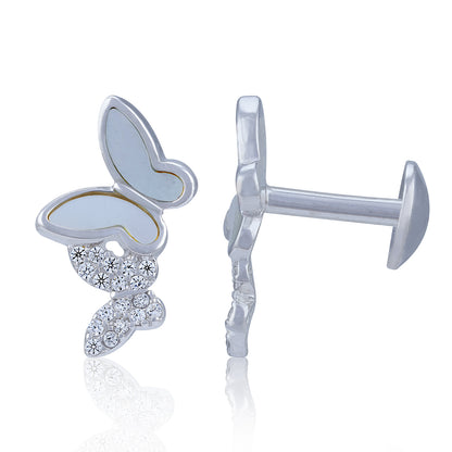 925 Sterling Silver Elegant Butterfly Stud with Crystal Accents Earring for Women