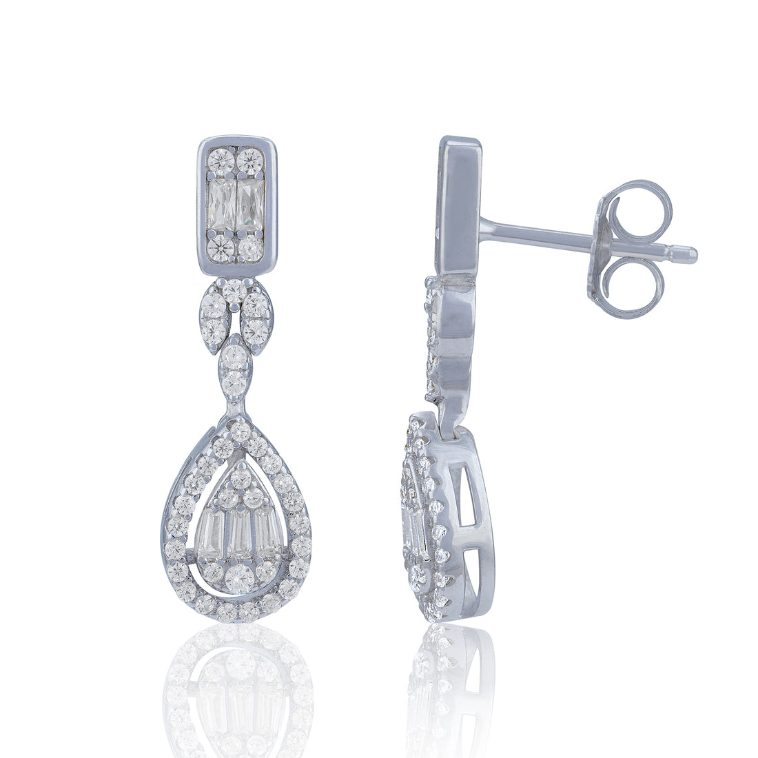 925 Sterling Silver Elegant Dual-Cut Crystal Teardrop Hanging Earring for Women