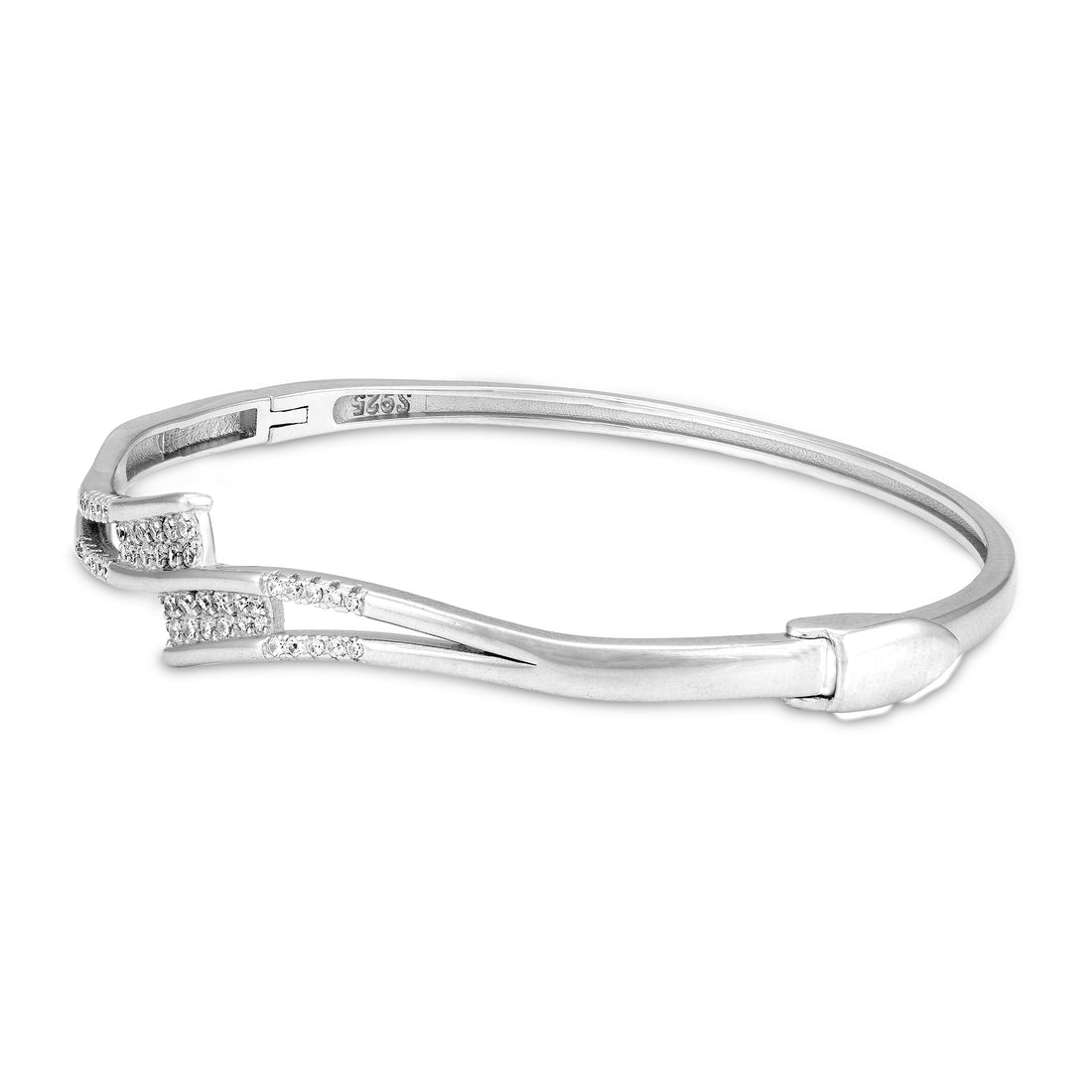 925 Sterling Silver Elegant Intertwined Open-Center Cubic Zirconia Kada for Women