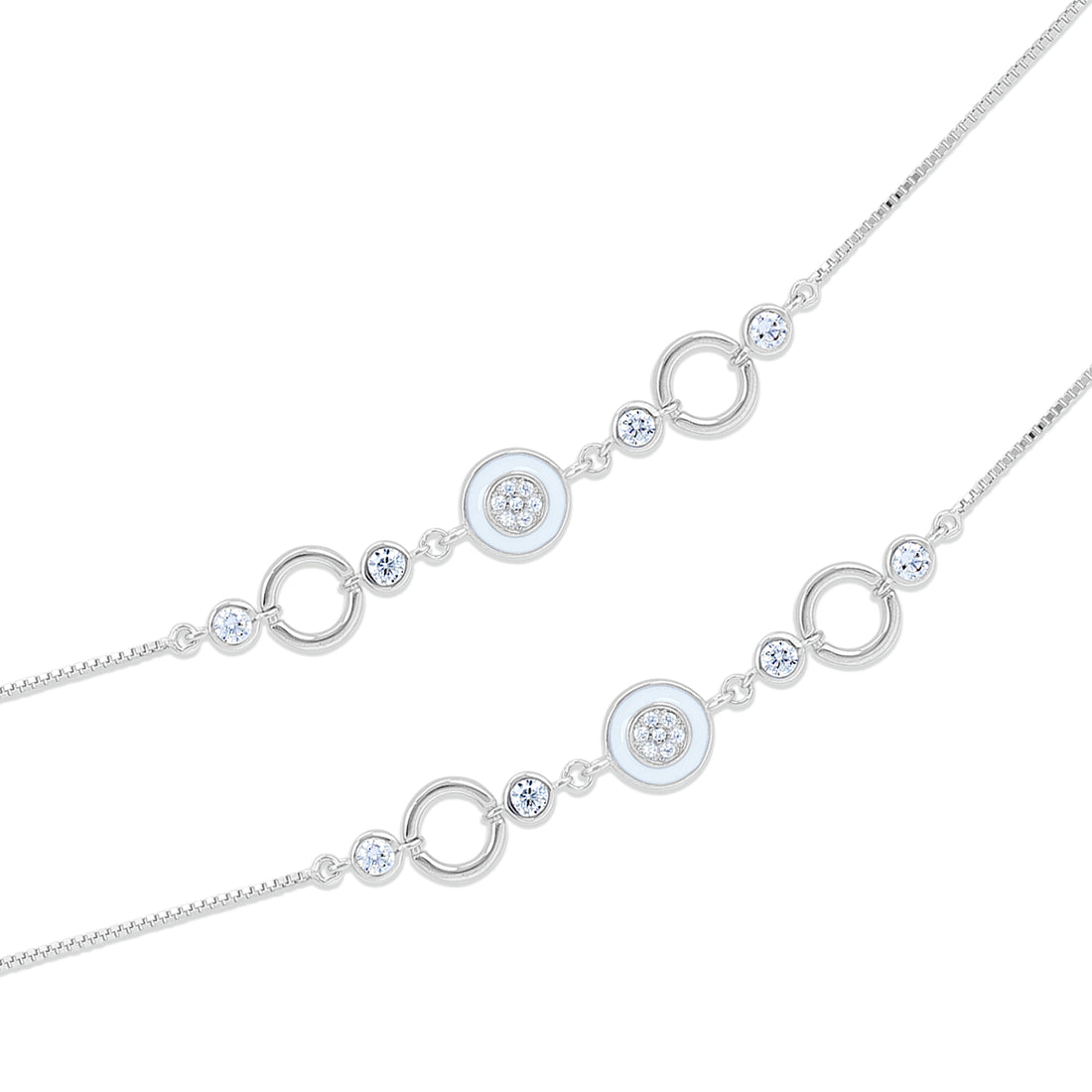925 Sterling Silver Elegant Linked Circle Charm Chain Bracelet for Women