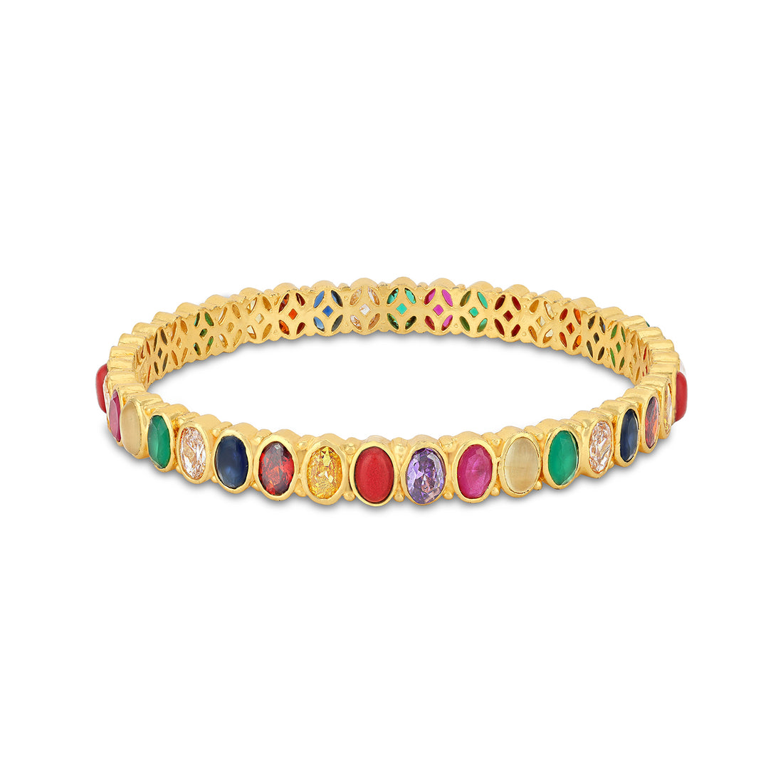 925 Sterling Silver Elegant Ovate Navratna Bangle for Women