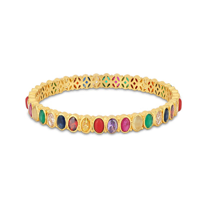 925 Sterling Silver Elegant Ovate Navratna Bangle for Women