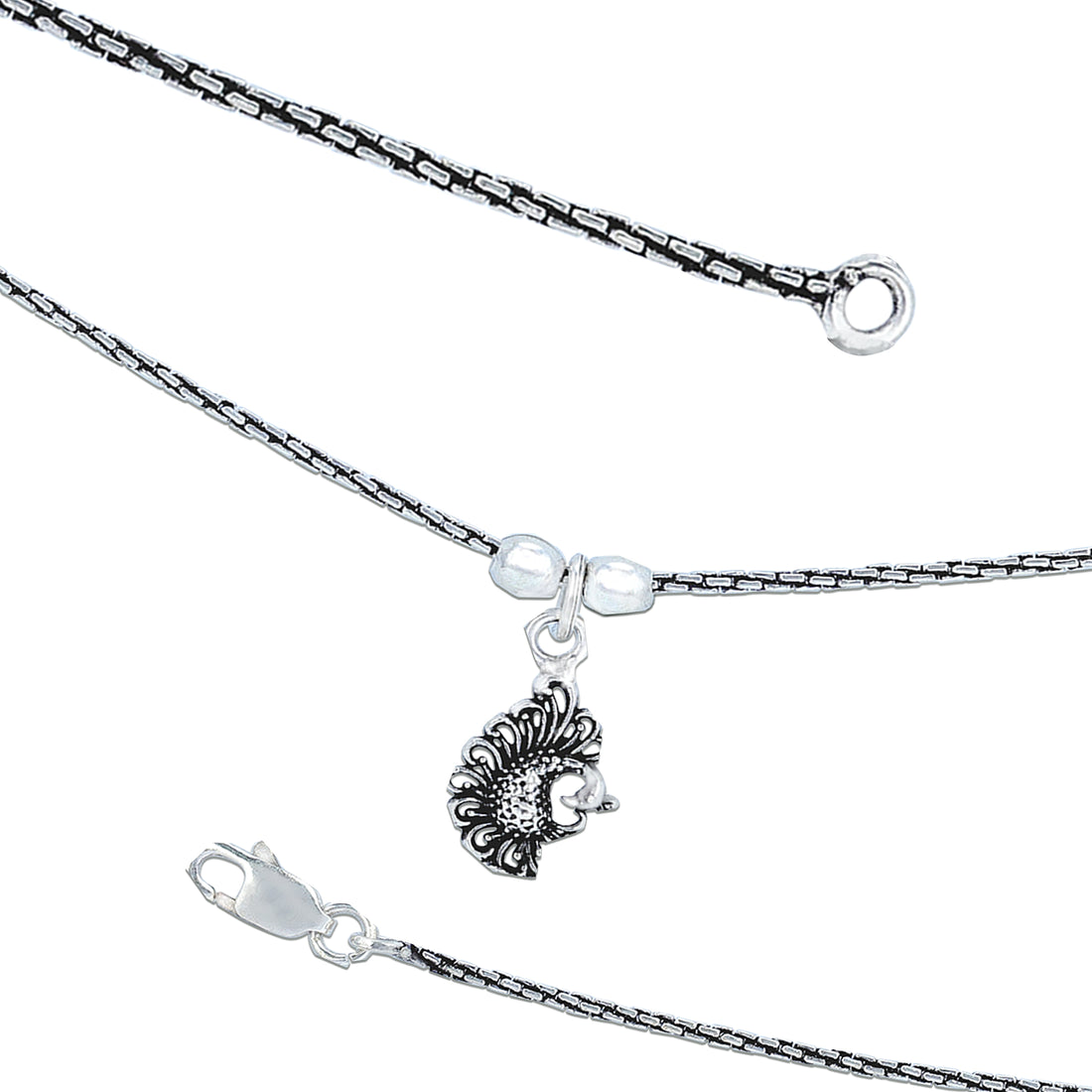 925 Sterling Silver Elegant Paisley Charm Antique Finish Anklet for Women